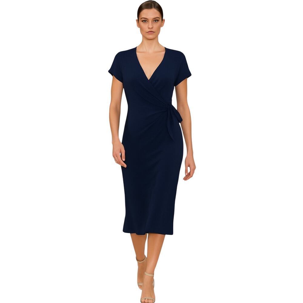 BLACK LABEL Ralph Lauren Silk Blend Navy Wrap Dress, Luxe, Sophisticated, Chic S